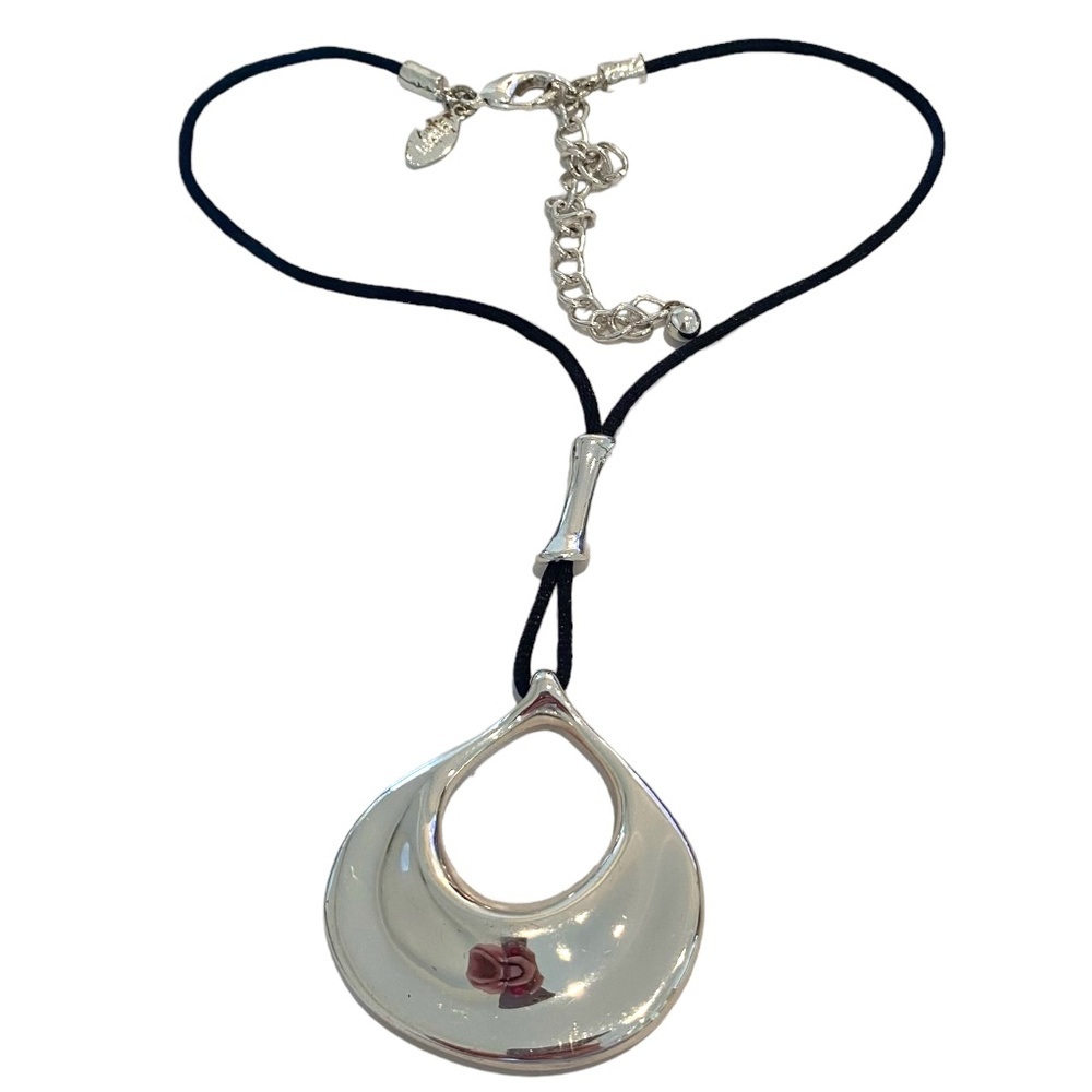 Chico's modernist sculptural silver tone pendant necklace black cord